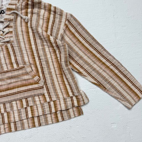 So Striped Baja Hoodie Lace Up Front Kangaroo Pocket Soft Sweatshirt Size S - Picture 3 of 6